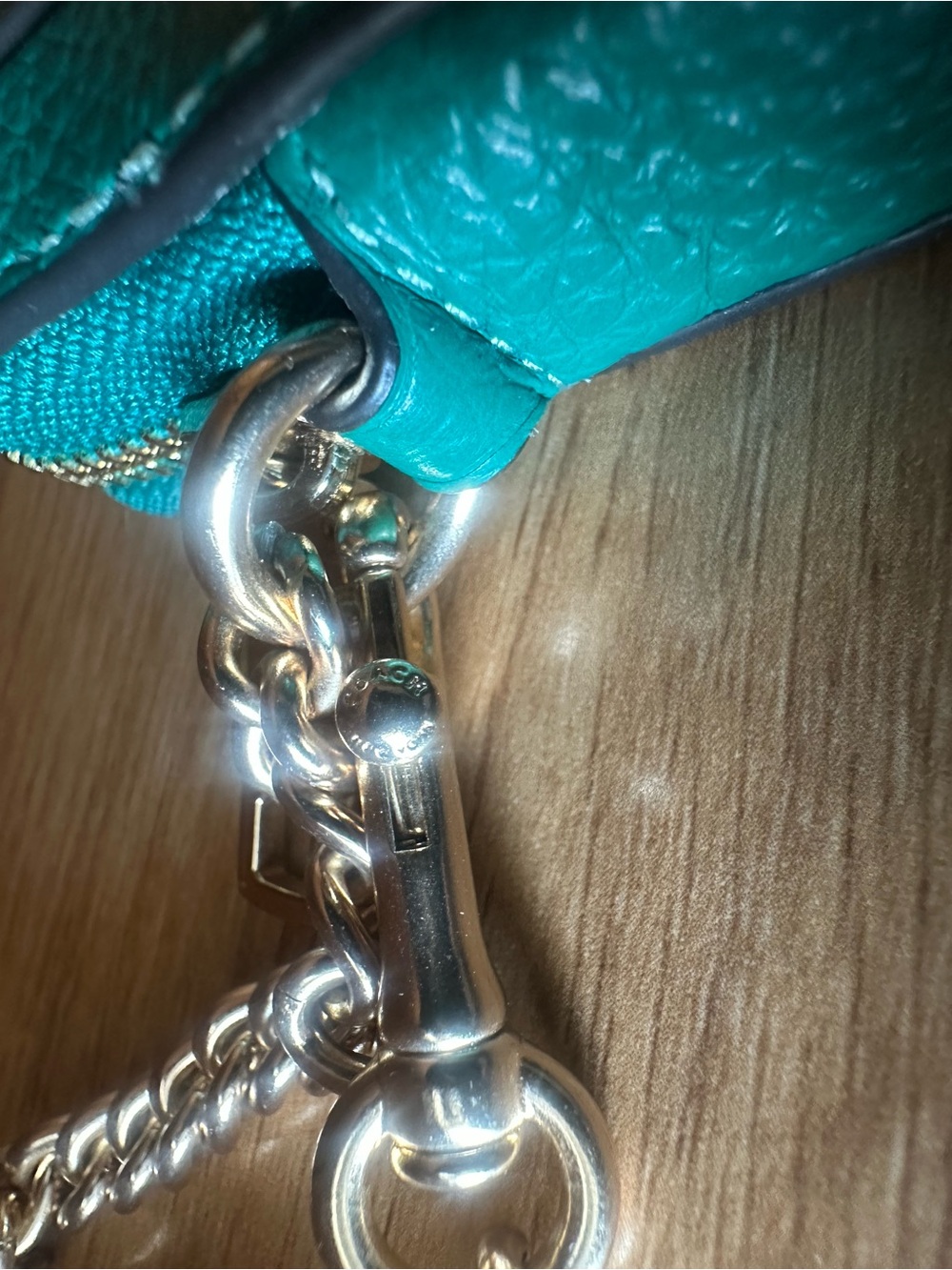 Authentic Coach Teal Leather Wallet with Gold Chain - Picture 3 of 10